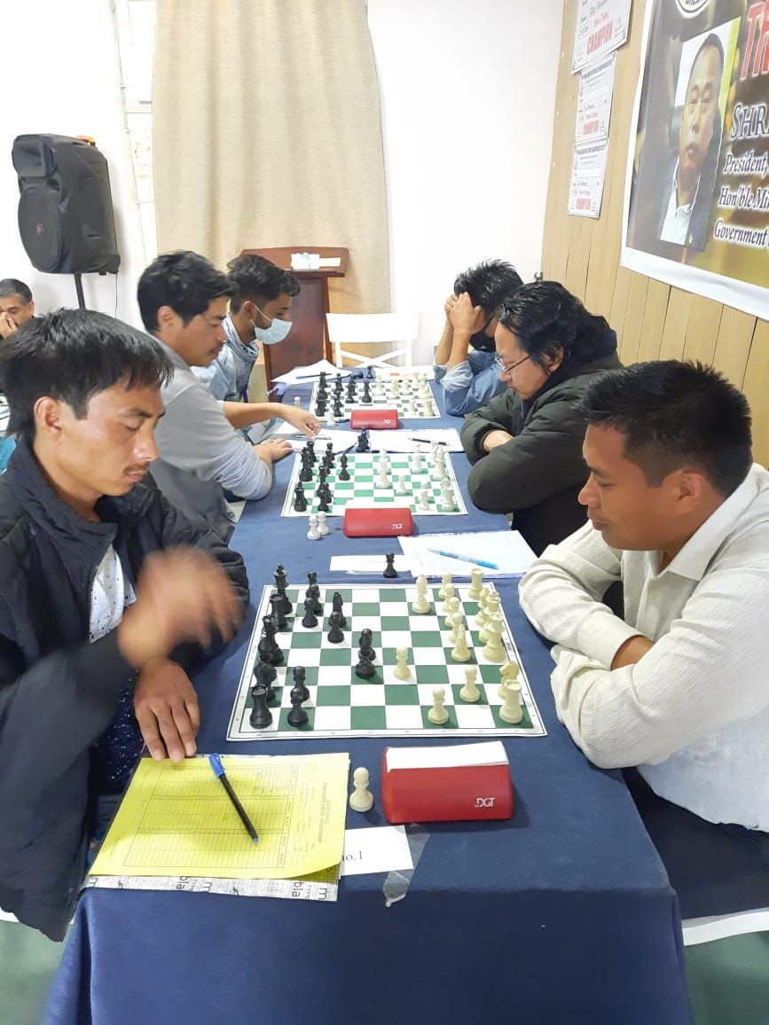 Players in action on the third day of the ongoing 18th Nagaland State Chess Championship 2021 The Heritage, Kohima on March 31. (Morung Photo)